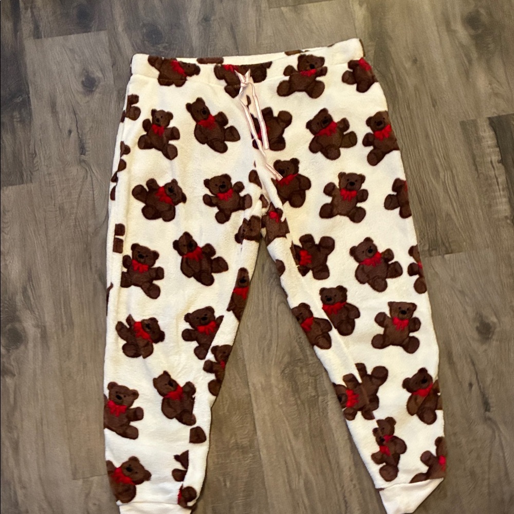 Fuzzy Teddy Bear Print Pajama Pants